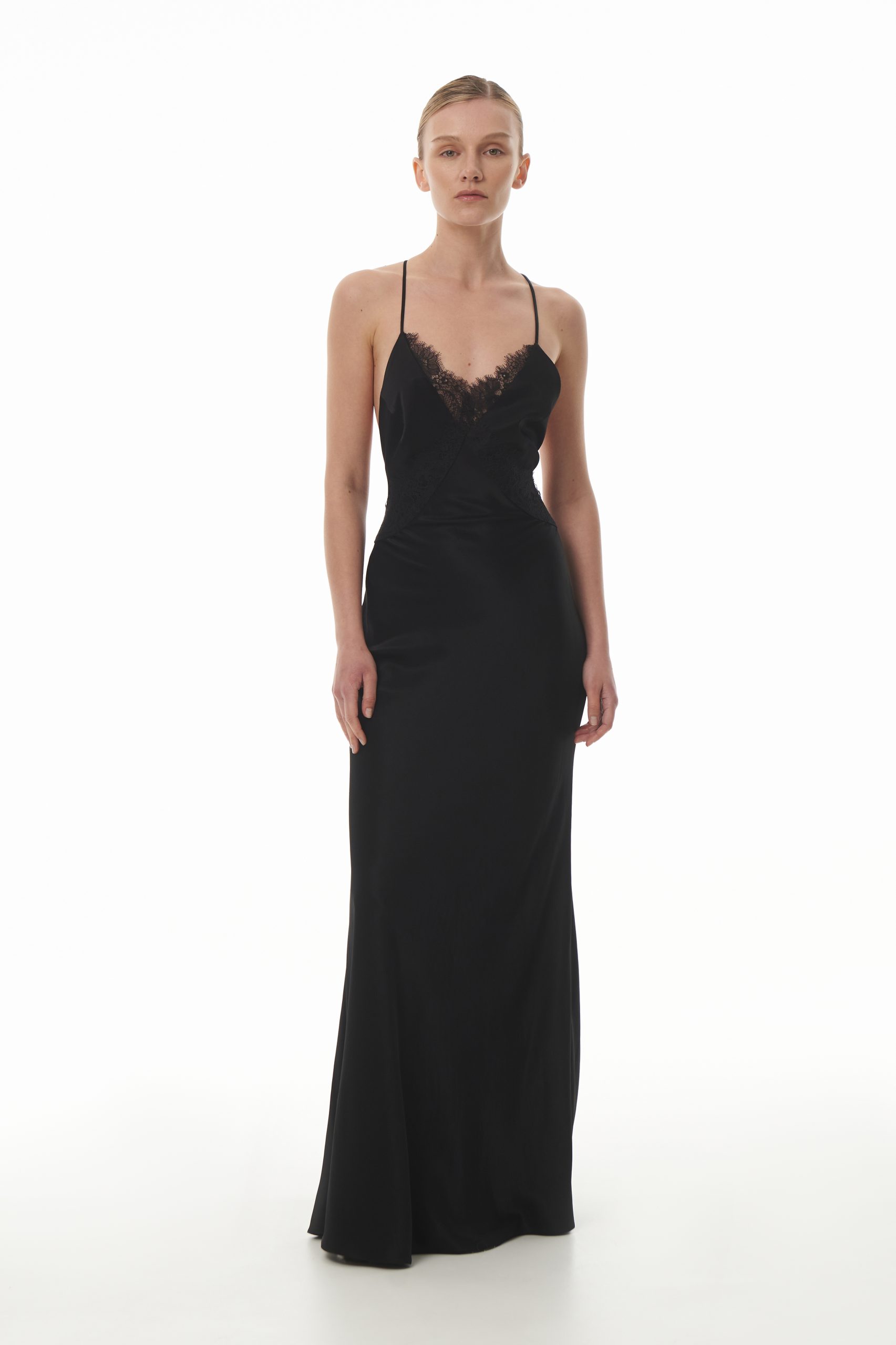 Платье "Лепесток" с кружевом - ЧЕРНЫЙ, L