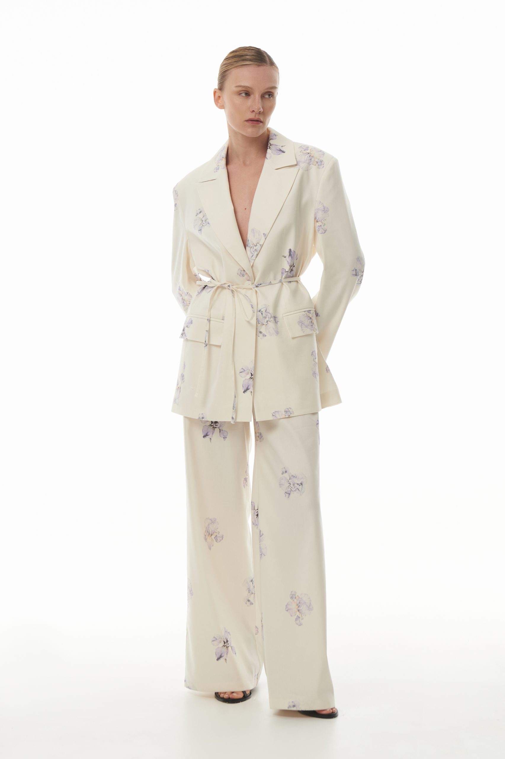 Брюки "Цветение" с принтом - МОЛОЧНЫЙ, L-XL